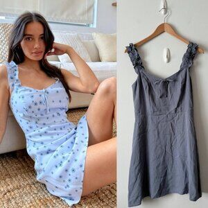 Aritzia Sunday Best Flirt Ruffle Dress Dusty Blue Grey Size 8